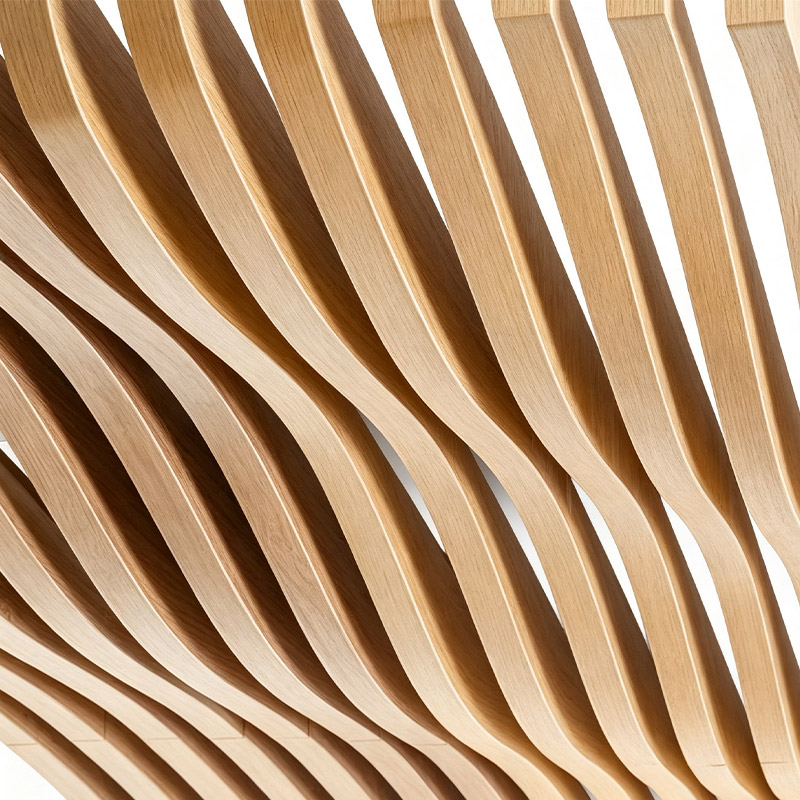 Lindelacr Sky-Curved Panel curved aluminum baffle ceiling system, linear curved metal ceiling for commercial interior decoration, golden curved aluminum tube product display